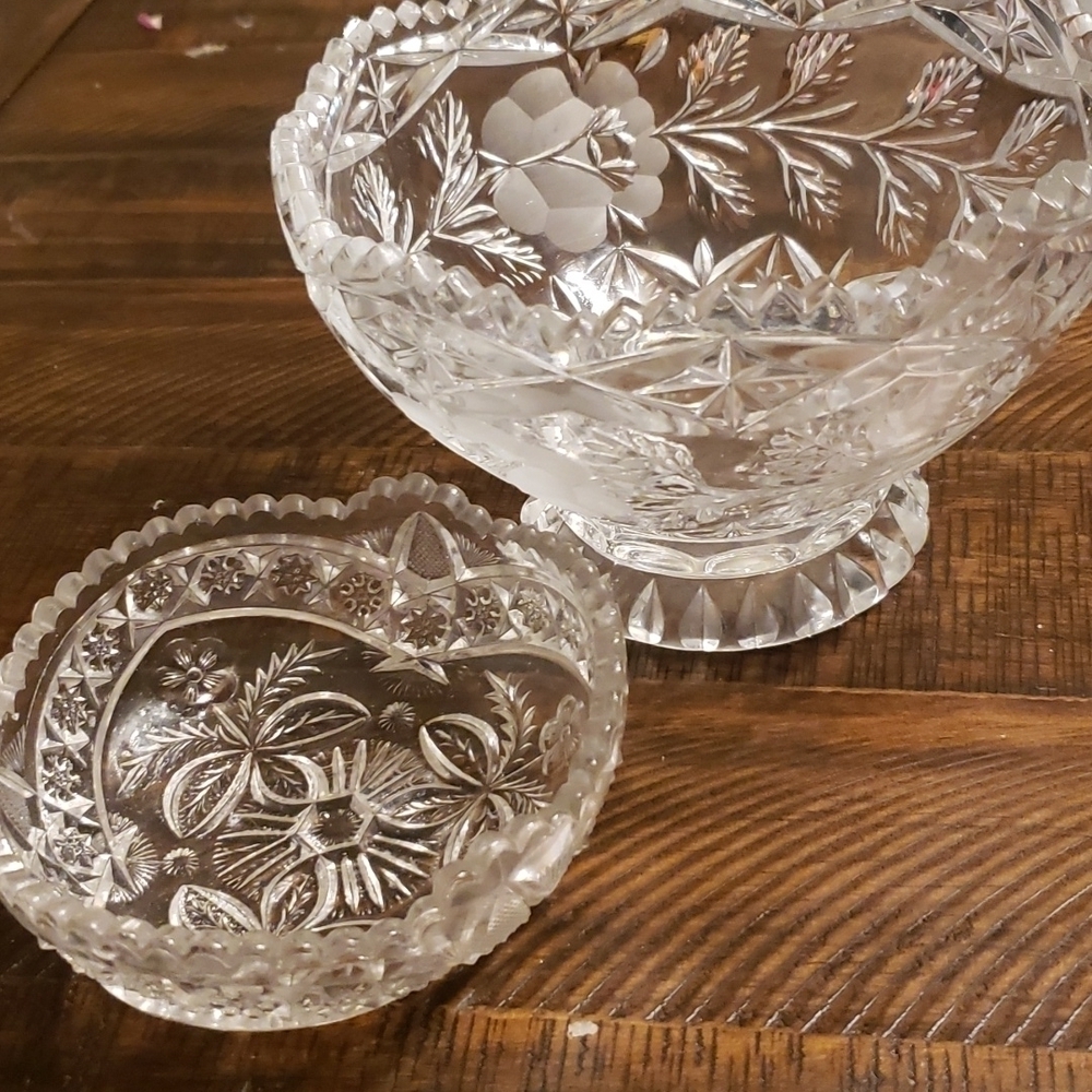 American Brilliant Lead cut crystal bowl  small pressed glass candy dish